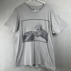 American Apparel Gray Poodle Piano Headphones Custom Graphic T-Shirt L USA Made